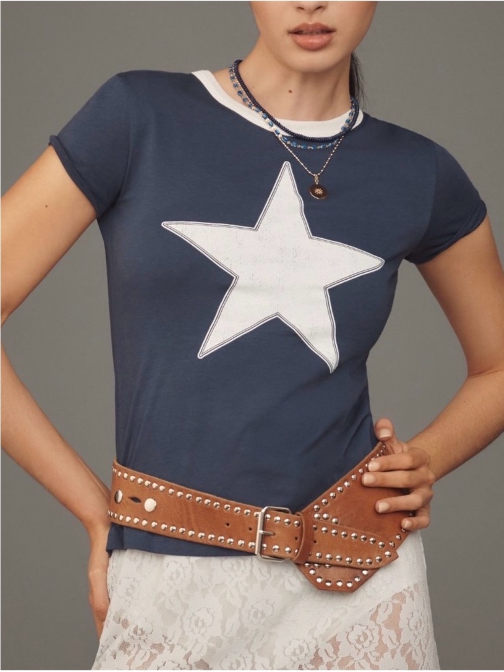 Anthropologie Letluv Star Short-Sleeve Ringer Crew-Neck Tee